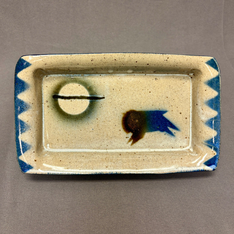 Mel Cornshucker, Cherokee, Pottery Serving Dish with Buffalo and Moon  Design