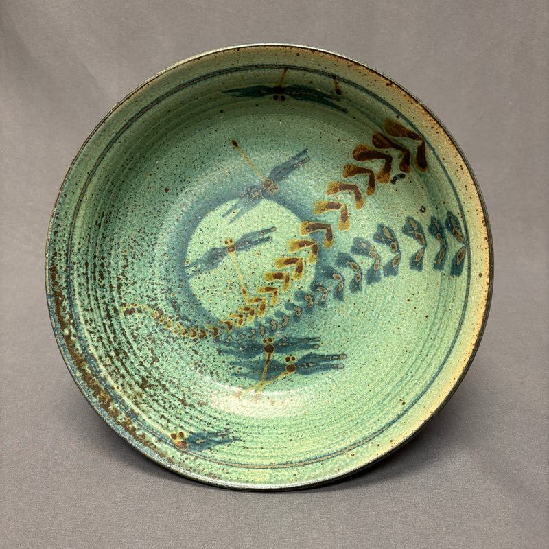 Mel Cornshucker, Cherokee, Medium Pottery Serving Bowl with Dragonfly Design