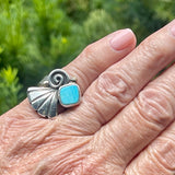 Turquoise and Sterling Silver Scrollwork Ring, Authentic Navajo - size 6.5  (MC15)