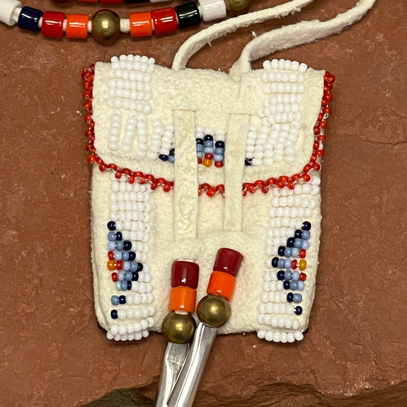 Phyllis Bearskin, Seneca/Cayuga & Chickasaw - Brain tanned leather handmade medicine bag   6/53