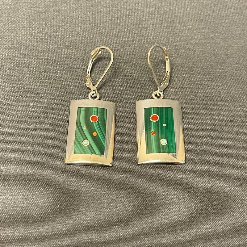 Veronica Benally, Contemporary Navajo Multi-stone Inlay Earrings with Sterling Silver and Malachite    (6/62)
