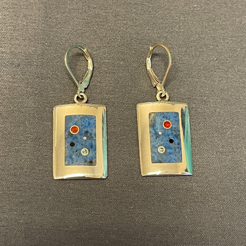 Veronica Benally, Contemporary Navajo Multi-stone Inlay Earrings with Sterling Silver and Denim Lapis    (6/64)