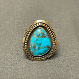 Will Denetdale, Navajo Sterling Silver Shadowbox Ring with Blue Turquoise and Silver Overlay Band, authentic Native American-size 12  (6/68)