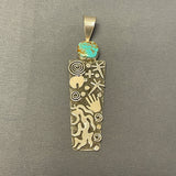 Large Alex Sanchez Sterling Silver and Turquoise Pendant with Petroglyph Designs, Zuni/Navajo   (6/74)
