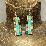 Mary Tafoya, Kewa (Santo Domingo) Pueblo, Native American Turquoise Mosaic Dangle Earrings   (6/88)