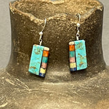 Mary Tafoya, Kewa (Santo Domingo) Pueblo, Native American Turquoise Mosaic Dangle Earrings   (6/90)