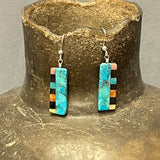 Mary Tafoya, Kewa (Santo Domingo) Pueblo, Native American Turquoise Mosaic Dangle Earrings   (6/92)
