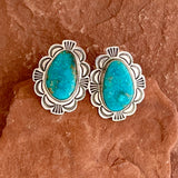 Alex Sanchez Traditional Navajo Sterling Silver and Turquoise Clip Earrings (MC13)