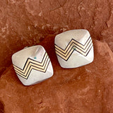 Authentic Navajo Sterling Silver and Gold Modern Design Clip Earrings by Leonard Schmallie (MC6)