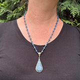 Authentic Navajo Sterling Silver and Denim Lapis Pendant on Denim Lapis Beaded Necklace, vintage Native American   (SP13)