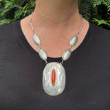 Tammy Nelson, Navajo Oval Concho Necklace with Coral, vintage Native American   (SP9)