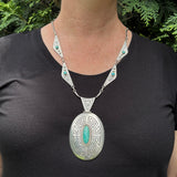 Tammy Nelson, Navajo Overlay Necklace with Maze Design and Turquoise Stones, vintage Native American   (SP8)