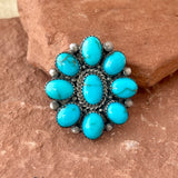 Traditional Zuni Turquoise Cluster Ring, vintage Alvina Quam - size 7 3/4  (JD15)