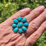 Traditional Zuni Turquoise Cluster Ring, vintage Alvina Quam - size 7 3/4  (JD15)