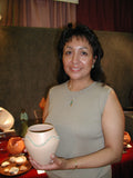 Caroline Carpio, Isleta Pueblo Polished Clay Pot with Inset Turquoise Heishi Strand, authentic Native American   (WHC47)