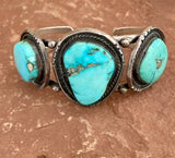 Vintage Navajo Bracelet with Three Turquoise Stones and Rope Detail   DV10