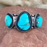 Vintage Navajo Bracelet with Three Turquoise Stones and Rope Detail   DV10