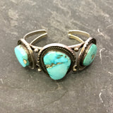 Vintage Navajo Bracelet with Three Turquoise Stones and Rope Detail   DV10