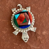 Turtle design multicolor inlay pendant by Frank Yellowhorse, Navajo (4/21)