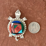 Turtle design multicolor inlay pendant by Frank Yellowhorse, Navajo (4/21)