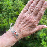 Traditional Navajo Shadowbox Design Sterling Silver and Red Coral Cuff Bracelet, vintage  (BH43)