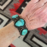 Vintage Navajo Bracelet with Three Turquoise Stones and Rope Detail   DV10