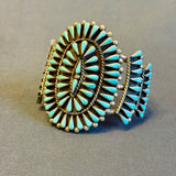 Silver and Turquoise Genuine Zuni Cuff Bracelet with an array of teardrop-shaped stones, vintage  AS235