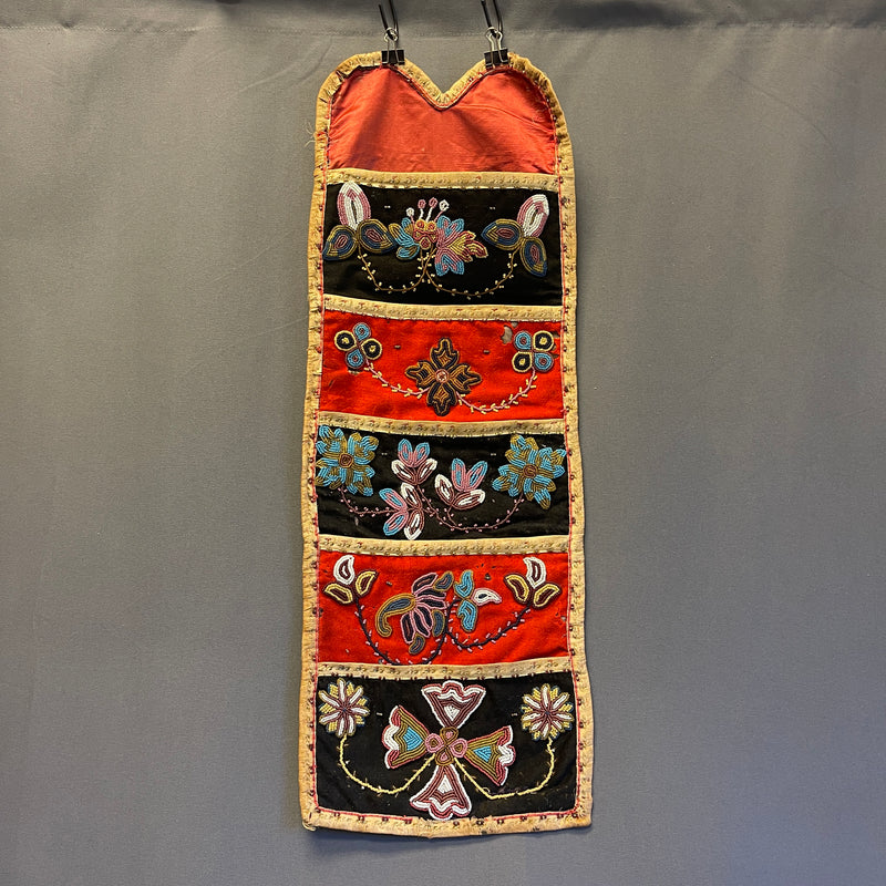 Antique Chippewa Beaded Silk and Velvet Wall-Hanging Storage Pockets, Authentic Native American - ca. 1890s    (GM149)