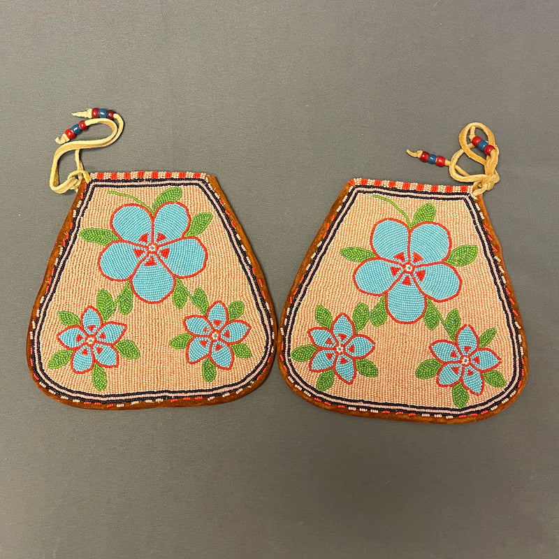 Vintage Plateau Beaded Leather Hair Ties, Authentic Native American - mid 1900s (GM201)