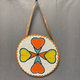 Plateau Round Flat Leather Bag with Beaded Heart Design, ca. early to mid 1900s   (GM235)