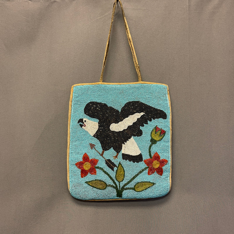 Antique Plateau Flat Leather Bag with Beaded Eagle and Floral Designs, ca. early 1900s   (GM237)