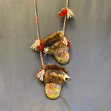 Vintage Embroidered Leather Mittens with Fur Trim, possibly Cree Native American  (GM245)