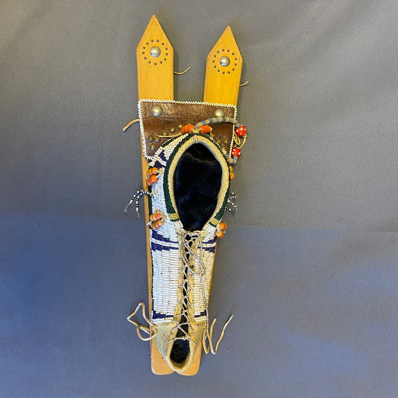 Lakota Miniature Vintage Beaded Cradleboard on Wooden backboard, Authentic Native American (GM25)