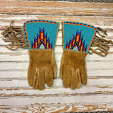 Great Basin - Bannock Nation Gauntlet gloves - Smoked, brain tan moose hide by Charlotte Tendoy - mid 1900s (GM636)