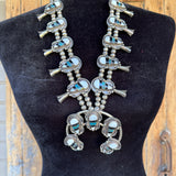 Genuine Vintage Navajo Flush Inlay Squash Blossom Necklace with Matching Earrings    (GSP15)