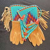 Great Basin - Bannock Nation Gauntlet gloves - Smoked, brain tan moose hide by Charlotte Tendoy - mid 1900s (GM636)