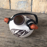 Small Acoma Pueblo Pot on Leather Strap with Kokopelli Design by Wanda Aragon  (RK200)