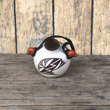 Small Acoma Pueblo Pot on Leather Strap with Kokopelli Design by Wanda Aragon  (RK200)