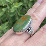 Large Navajo Green Turquoise and Sterling Silver Ring, vintage by Albert Jake - size 9.5  (JF146)