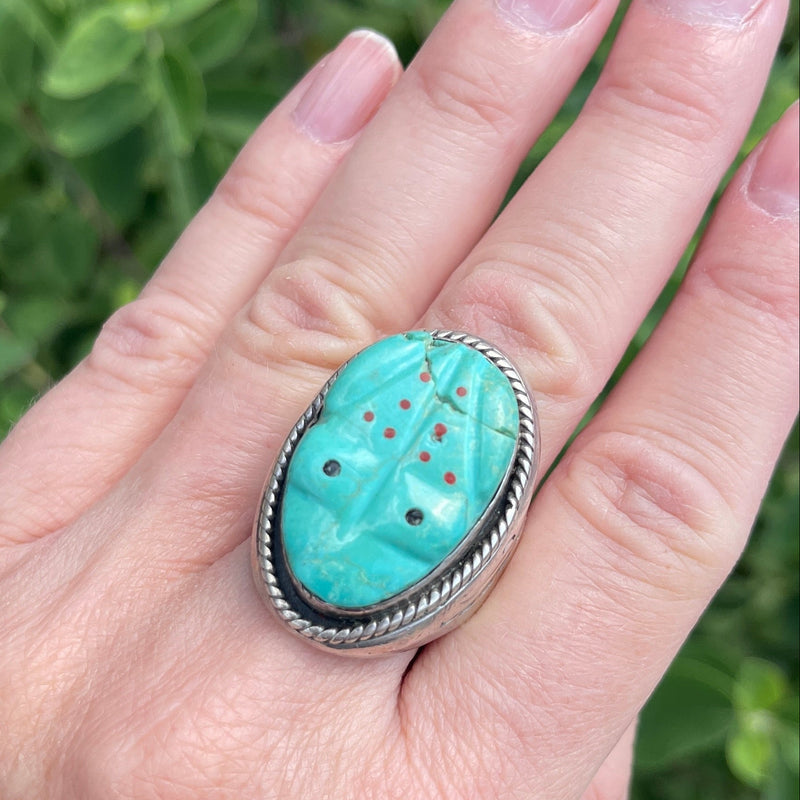 Vintage Zuni Turquoise Frog Fetish Ring, vintage Native American - size 10.5  (JF26)