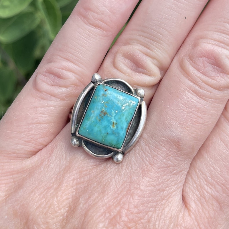 Vintage Navajo Sterling Silver and Turquoise Ring by Martha Willeto - size 8.5   (JF149)