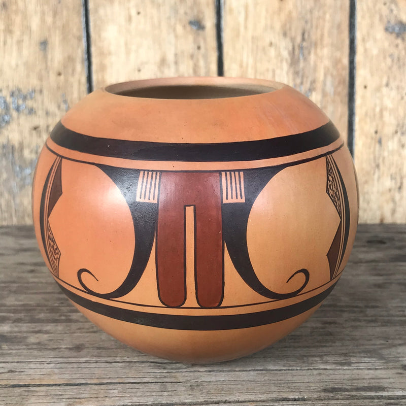 Steve Lucas, Hopi handmade and traditionally fired bowl with parrot tail design.  (RS174)