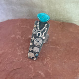 Alex Sanchez Sterling Silver Petroglyph Ring with Turquoise Stone, vintage  (BH112)