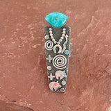 Alex Sanchez Sterling Silver Petroglyph Ring with Turquoise Stone, vintage  (BH112)