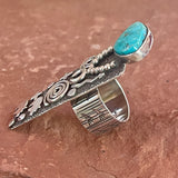 Alex Sanchez Sterling Silver Petroglyph Ring with Turquoise Stone, vintage  (BH112)