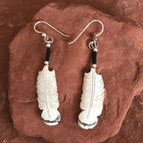 Handmade Bone Golden Eagle Plume Dangle Earrings by Lonny Cloud, Standing Rock Lakota & Lumbee Nation 2/175