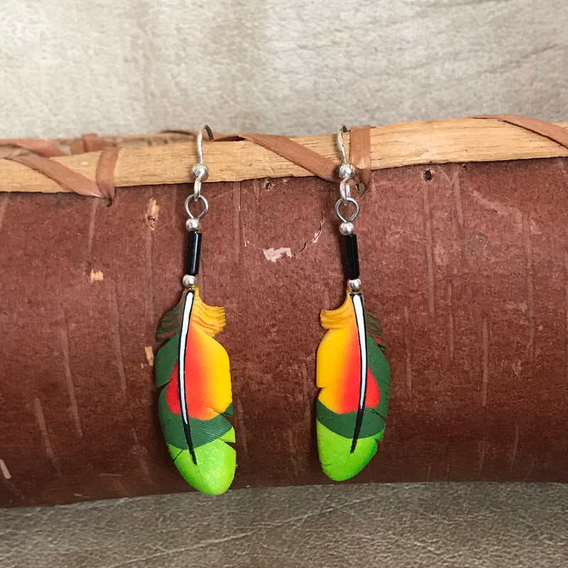 Handmade Bone Amazon Parrot Dangle Earrings by Lonny Cloud, Standing Rock Lakota & Lumbee Nation 2/176