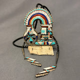 Eldred Martinez Zuni Inlay Rainbow Kachina Bolo Tie with Matching Fancy Tips and Display Stand, vintage Native American   (JF288)
