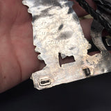 Eldred Martinez Zuni Inlay Rainbow Kachina Bolo Tie with Matching Fancy Tips and Display Stand, vintage Native American   (JF288)