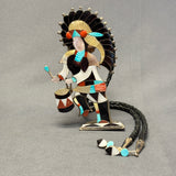 Jonathan Beyuka Zuni Inlay Dancer Bolo Tie with Matching Fancy Tips and Inlay Display Stand, vintage Native American (JF289)